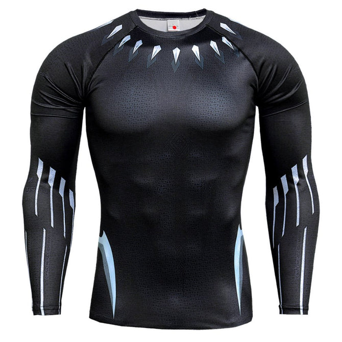 3D Printing Fast Drying Sports Long Sleeved Tight Shirt for Men - Black + White (XXL)