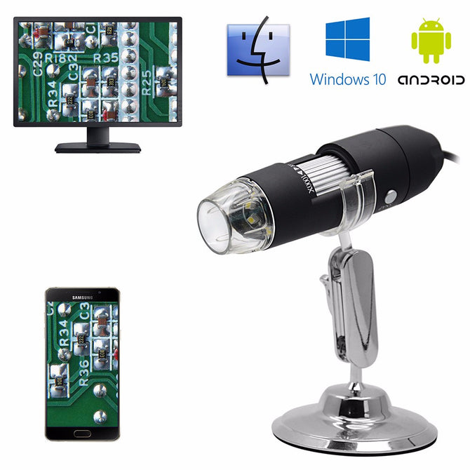 Mega Pixels 1000X 8 LED 0.3MP Digital Microscope USB Endoscope Camera Microscope Electronic Magnifier Black