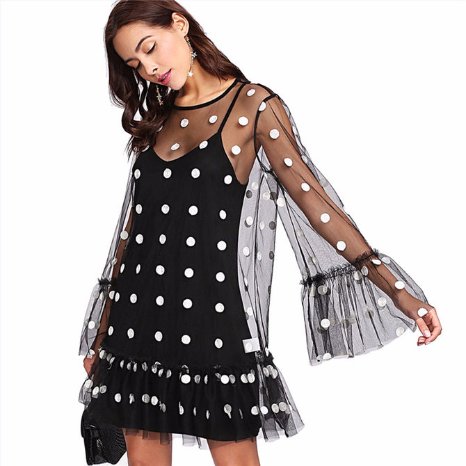 Sexy Slip Dress With Cover Set Fashion Women\'s Top Clothes Stylish Clothing Black/XXL