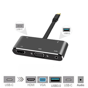 Cwxuan USB C HDMI VGA Hub, Cable Deconn USB-C Type-c to HDMI 4K VGA USB3.0 USB C PD Audio 3.5mm Docking Cable Adapter