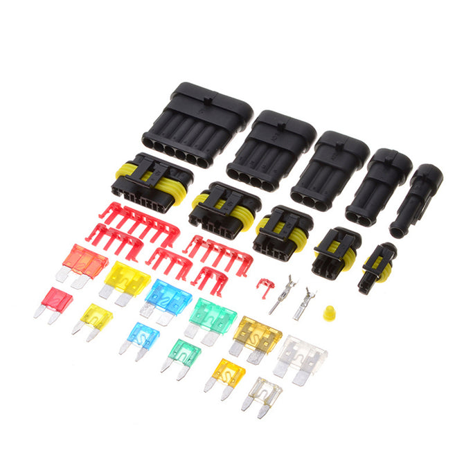 ESAMACT 240Pcs Waterproof Car HID Pin Jumper Terminals, Electrical Wire Connector w/ Mini Vehicle Blade Fuse for Ship Motorcycle