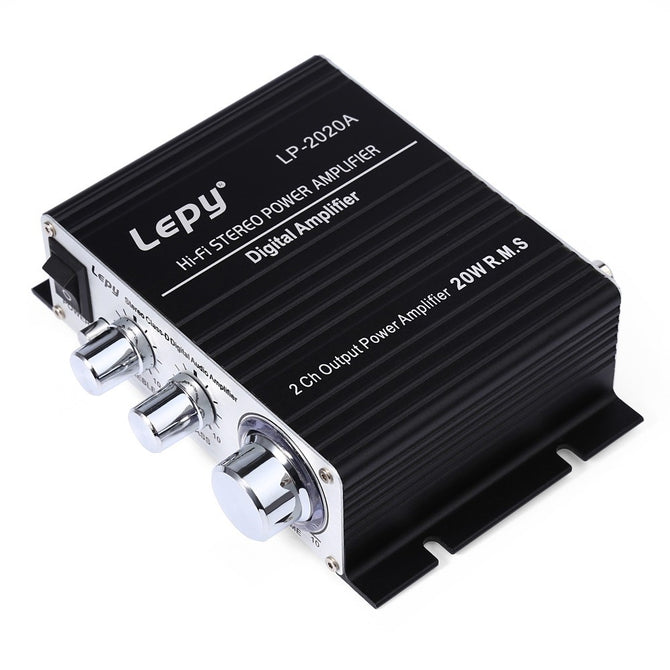 Lepy LP-2020A 12V 3A Aluminum Enclosure HiFi Digital Audio Stereo Power Amplifier W/ Over-current Protection - EU Plug Black