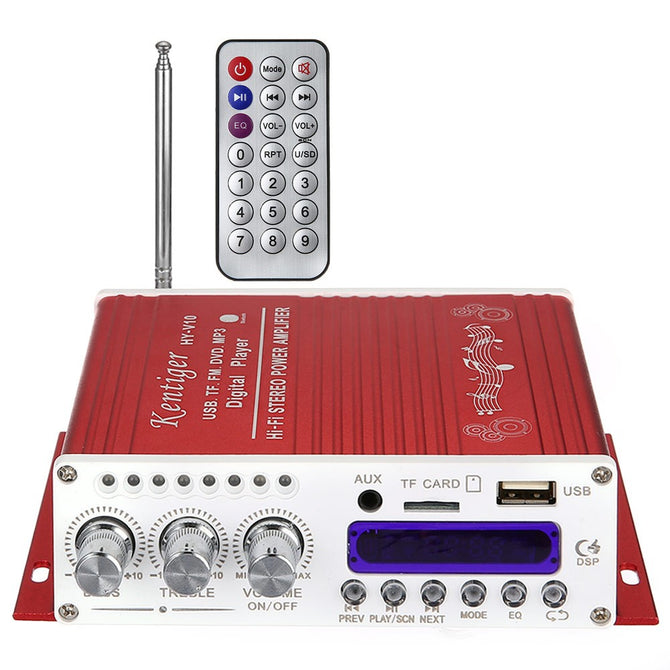 Kentiger V10 Bluetooth Hi-Fi Class-AB Stereo Super Bass Audio Power Amplifier W/ Antenna, Remote Controller - Blue Blue