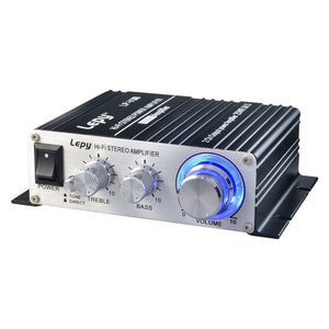 Lepy LP-V3S 12V Mini Hi-Fi Stereo Digital Power Amplifier, Car Audio Speaker W/ FM Radio, Volume Control Silver