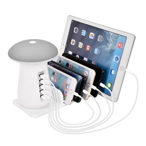 VRrobot Multi 5 Port Charging Dock Tablet QC 3.0 Quick Charge Charger Power Station Desk Lamp - White + Grey