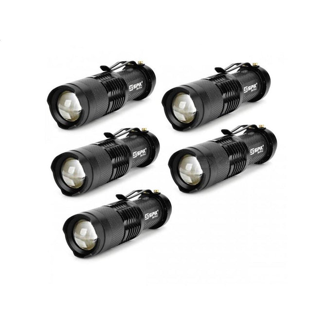 SIPIK SK68 120lm Convex Lens Zooming Flashlight, 1-Mode Mini LED Torch Lamp, Q3 LED Flashlight Lantern (5 PCS)
