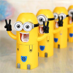 New Arrival Lovely Cartoon Minion Automatic Squeezing Toothpaste Dispenser Rack Wall Mount Stand Toothbrush Holders Yellow