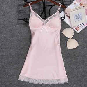 Sexy Lace Ice Silk Sling Lingerie Nightdress Strap Strapless Women Sleepshirt New Sleeveless Nightdress Black/XL