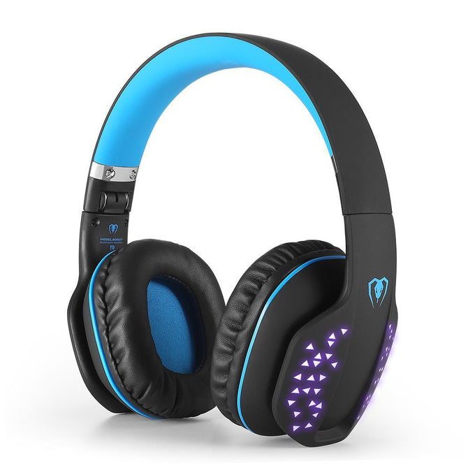 Q2 Bluetooth Wireless Headphone Headset, Foldable Adjustable Earphone With LED Light For PC Mobile Phone MP3 Blue