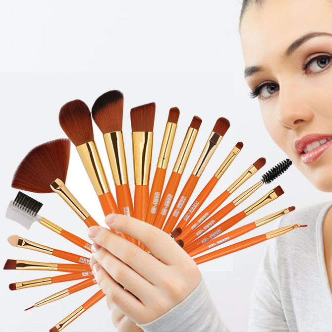 MAANGE 19Pcs Wool Fiber Makeup Brush Set, Eyebrow Foundation Powder Brush, Make Up Cosmetic Brushes Plum
