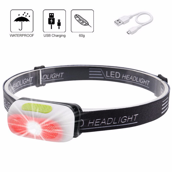 Portable USB Rechargeable Headlamp, Waterproof 3-Mode Headlight Head Torch, Camping Fishing Light W/ Built-in Battery Cold White/White