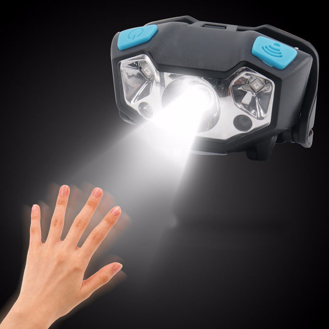 Portable Super Bright USB Rechargeable Running Lamp Headlamp, 5-Mode Long Range Headlight Head Torch For Outdoor Cold White/Black