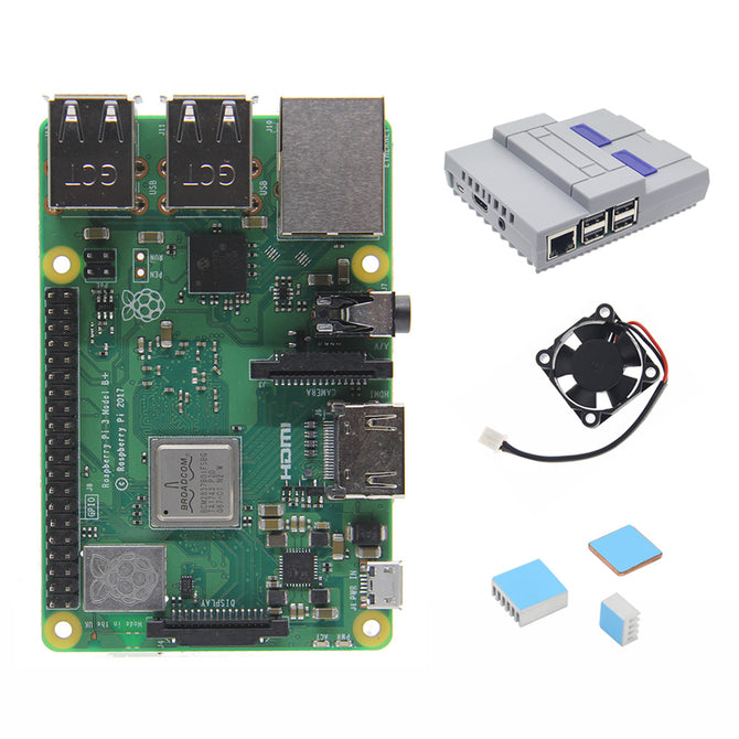 4-in-1 Raspberry Pi 3 Model B+ Board + Mini NES Style Case + Cooling Fan + Heatsinks Starter Kits