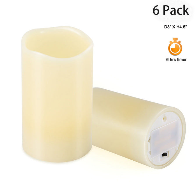 MIFXION 6PCS D3 x H4.5 Battery Operated LED Flickering Pillar Flameless Candles With Timer for Parties Wedding Decorations