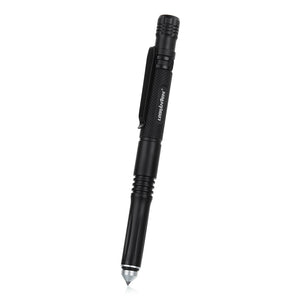 T8 Hollow Tungsten Steel EDC Tactical Pen with LED Lamp, Safety Cone - Black