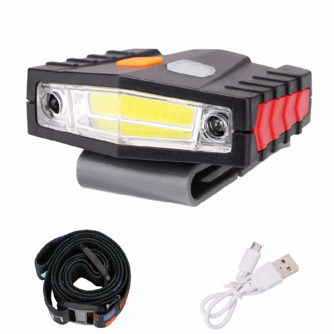 COB LED Induction Hat Clip Lights Headlight Fishing Touch Sensor Headlamp USB Charging Cap Headlights White/Black