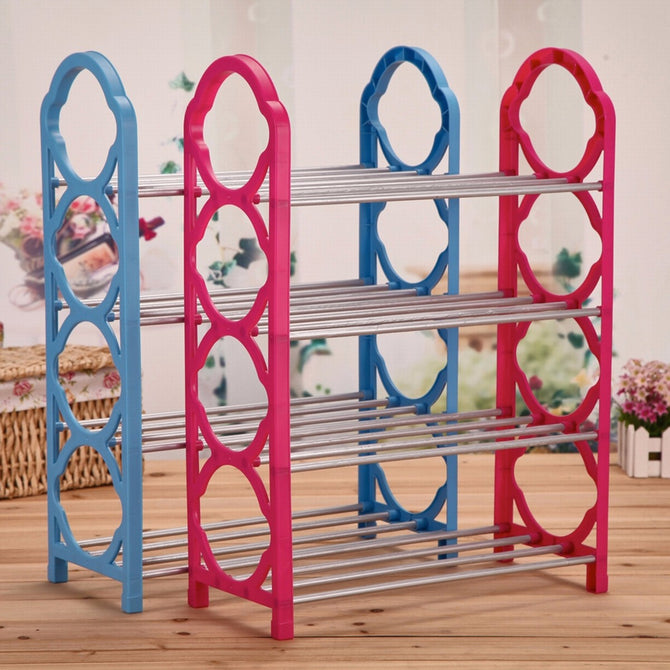 Four-Story Simple Shoe Rack Household Combination Metal Shoe Rack Creative Magic Shoe Racks Lavender (Random Color)