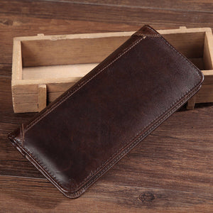 Genuine Leather Casual Solid Men Wallets High Capacity No Zipper Wallet Men Handbags Coffee