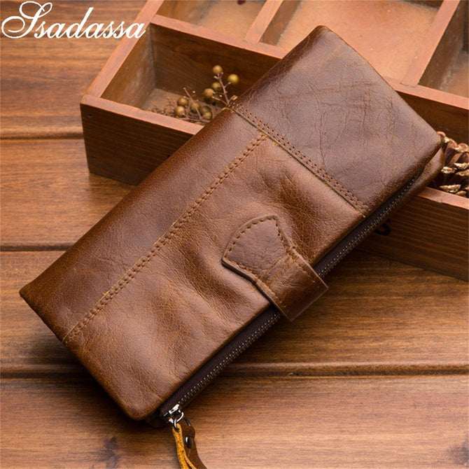 Ssadassa Genuine Leather Solid Multifunction Men Wallet Casual Standard High Capacity Wallets Coffee