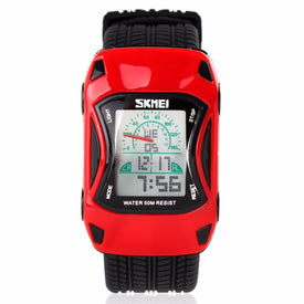 Fashion Unique Lamborghini Car Shape Kids Watch, Waterproof Rectangle Dial Digital Wrist Watch For Children Red