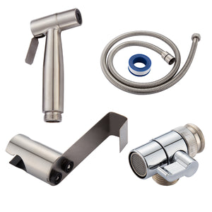 WS024F7 SUS304 Stainless Steel Nickle Bathroom Handheld Bidet Shattaf Sprayer with Valve
