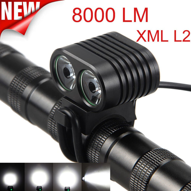 Bicycle Accessories Laser Bike Flashlight Headlamp 1200LM 2x CREE XML 2 LED Cycling Front Bicycle Bike Light Headlight Black