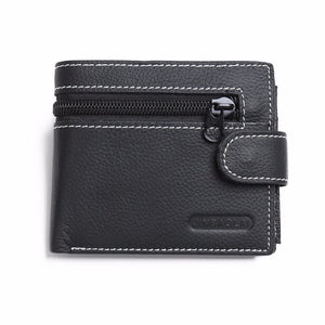 Fashion Zipper Little Zip Mini Money Small Genuine Leather Men Coin Purse Short Wallet Cards Holder Male Bag Pouch Black