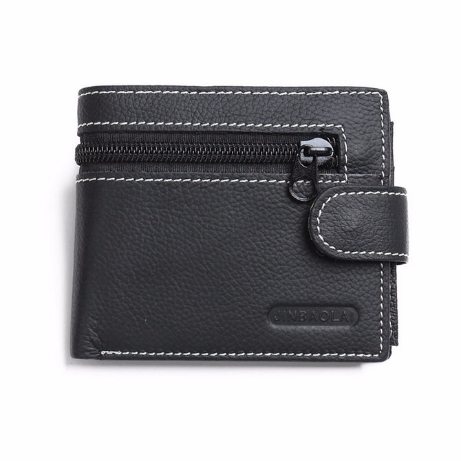 Fashion Zipper Little Zip Mini Money Small Genuine Leather Men Coin Purse Short Wallet Cards Holder Male Bag Pouch Black