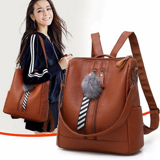 Fashion Chic Large Capacity Dual Wear Women\'s Bag Backpack, Zipper Travel Handbag Shoulder Bag Chocolate