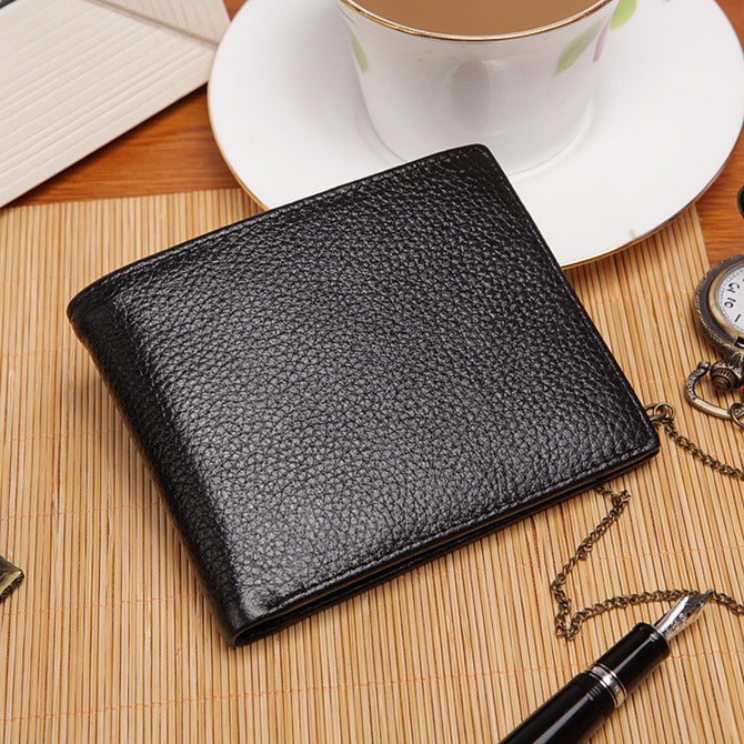 Leather Mens Wallet Top Cow Leather Short Wallet Coin Purse Folding Wallet For Men Coffee