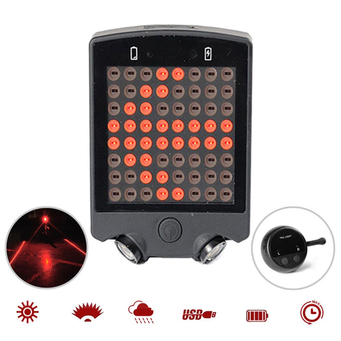 LED Bicycle Light Automatic Direction Indicator Taillight USB Charging MTB Bike Safety Warning Light Riding Accessories Black