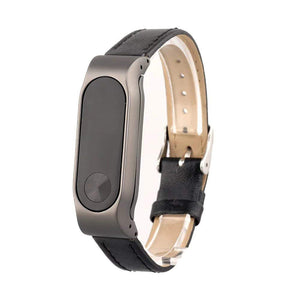 Replacement Business Leather Wristband Strap for Xiaomi Mi Band 2 Watch Bracelet - Black