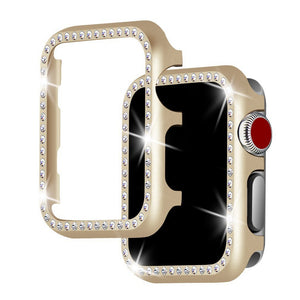 Miimall Ultra Thin Bumper Metal Cover with Bling Rhinestones Protective Case for Apple Watch 38mm Series 3 / 2 / 1 - Gold