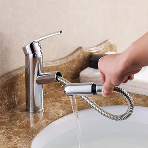Brass Chrome Pull-out/?Pull-down Ceramic Valve Single Handle One-Hole Bathroom Sink Faucet