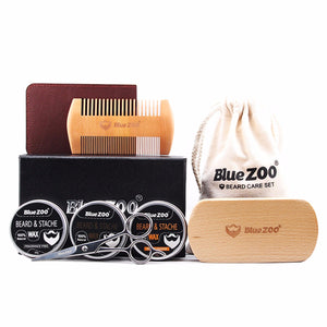 Bluezoo 1Set Beard Care Toiletry Kits Burlywood Double-sided Comb Sets 1 Beard Brush 3 Mustache Oil