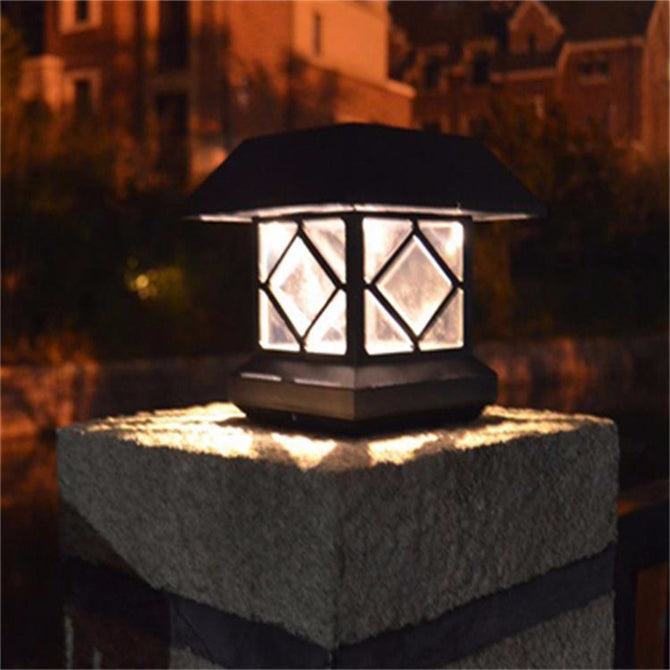 IP44 Waterproof Outdoor Solar Powered Light Sensor LED Wall Pillar Chapiter Post Lamp For Garden Courtyard White/0-5W