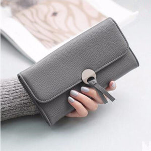 Simple Style PU Leather Long Wallet For Women, Hasp Purse / Phone Bag With Card Holder Black