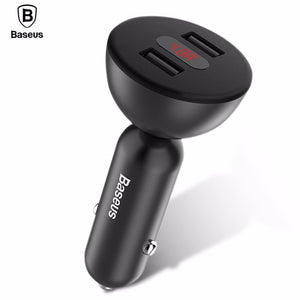 Baseus LED Display 4.8A Dual USB Car Charger Adapter, 360 Rotation Car Phone Charger Car-Charger Black/Universal