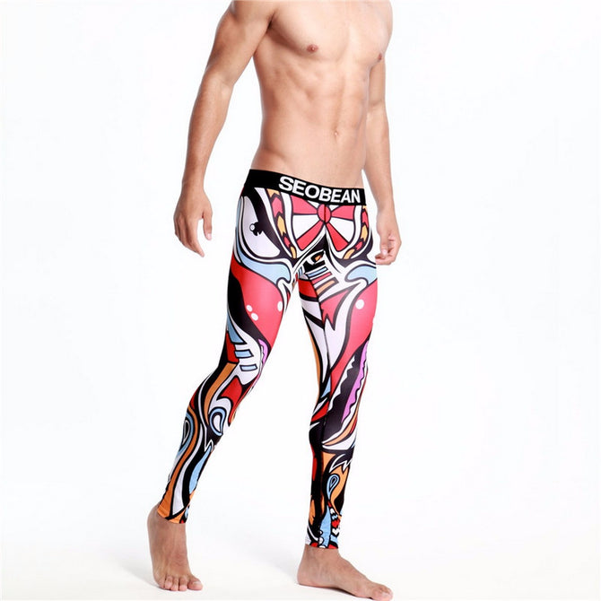 Low Waist Slim Men\'s Qiuku Long Johns, Fashion Patterns Tight Trousers Underwear Leggings Red/XXL