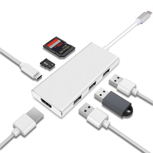 Cwxuan USB Type C HUB HDMI 4K Adapter for Macbook ProThunderbolt 3, 3 USB 3.0 Ports SD/TF Card Reader w/ USB-C Power Delivery