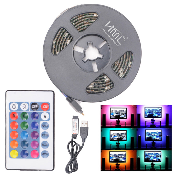 HML 5V 1M USB Bias 5050 x 30 RGB Light Waterproof LED Strip Light with 24key Remote Control