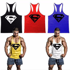 Bodybuilding Stringer Tank Top Superman Gyms Sleeveless T Shirt Men Fitness Vest Singlet Sportswear Workout Tanktops Yellow/M