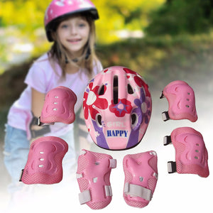 7Pcs Ice Skating Elbow Knee Protective Gear Bicycle Kid Helmet Child Sports Safety Scooter Cycling Set For 5-13 Year-old Pink