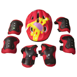 Bicycle Helmet 7Pcs Set Sport Safety Protective Gear Elbow Wrist Knee Pads And Helmet Guard For Kids Skateboard Riding Blue