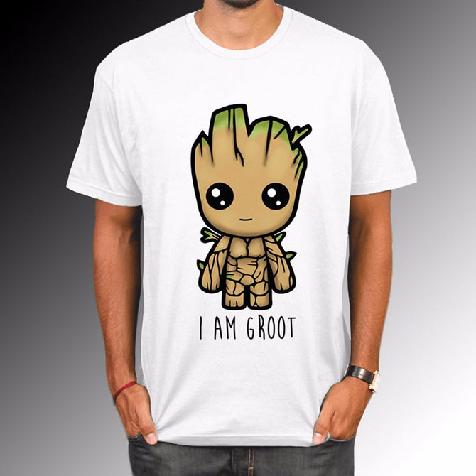 New Guardians Of The Galaxy 2 Men\'s T-shirt, Summer Fun I Am GROOT Letter Pattern T-Shirt, Cool Female Tops White/L