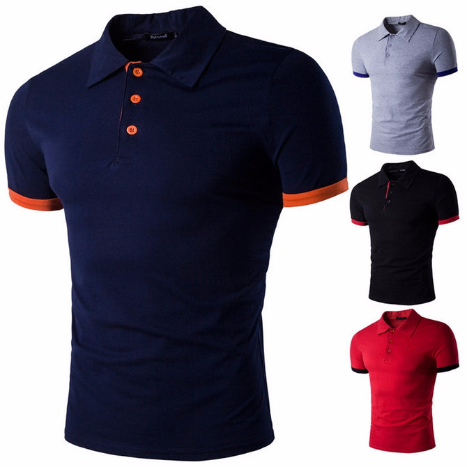 Summer New Short-Sleeved Men¡®s¡¯ T-shirt, Unique Casual Cotton Lapel Polo Shirts Navy Blue/XL