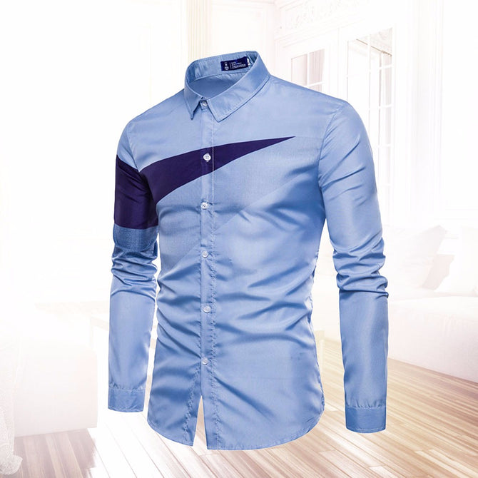 2018 New Summer Long-Sleeve Men Casual Shirt, Triangle Printing Shirt, Men\'s Fitness Clothing Tops Sky Blue/XL