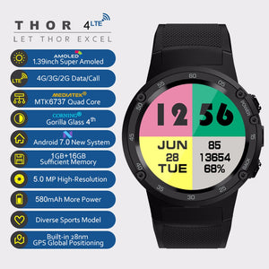 Zeblaze THOR 4 1.39 Inch Smart Watches 1+16GB Waterproof Electronic 4G Smart Watch Black