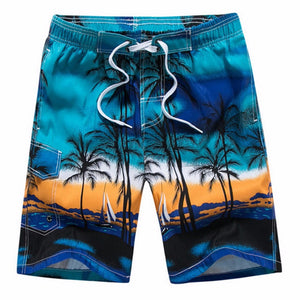 Summer Coconut Tree Print Mens Board Shorts Youth Beach Shorts Loose Half Pants Knee-Length Pants Elastic Waistband Blue/5XL