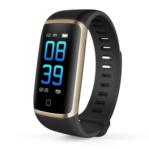 Q16 Smart Bracelet Waterproof Sport Fitness Tracker Message Push Blood Pressure Oxygen Heart Rate Monitor - Gold + Black